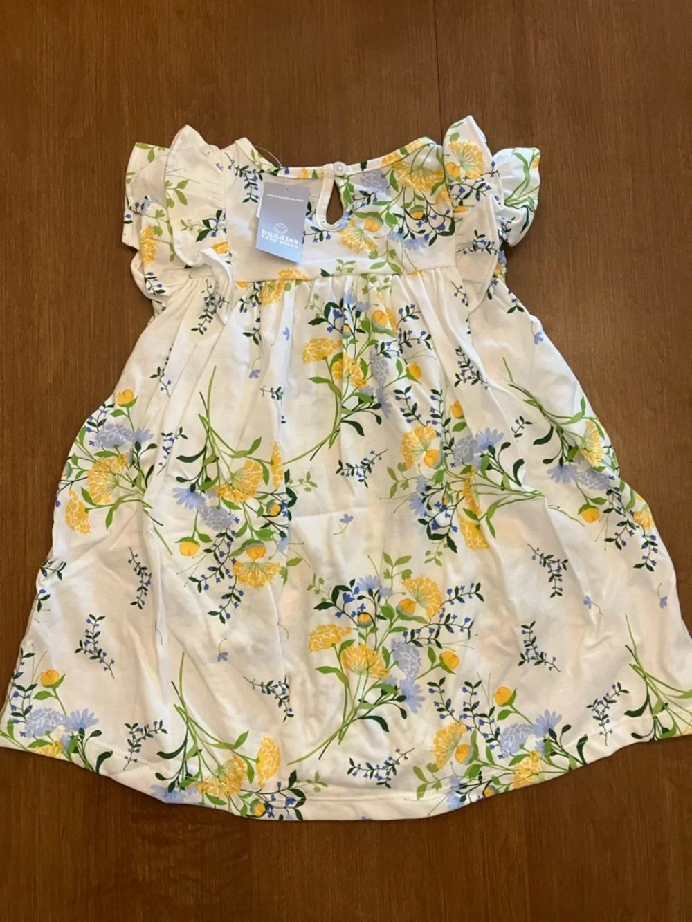 Floral Baby Dress with Yellow & Blue Blooms, Ruffles - Picture 2 of 8